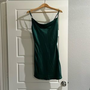 Satin green cowl neck mini dress